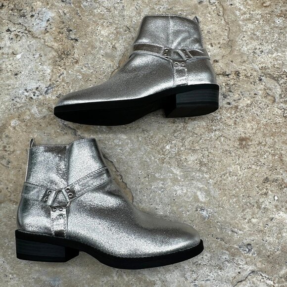 Portland Boot Co Wendy Silver Ankle Boots Girls 4M Metallic Zip Block Heel - Picture 5 of 9